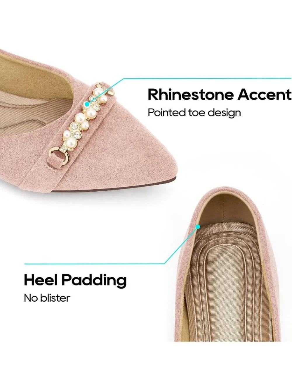 Women's Pink Rubber Rhinestone Pointed Toe Flats Comfortable Slip On Shoes